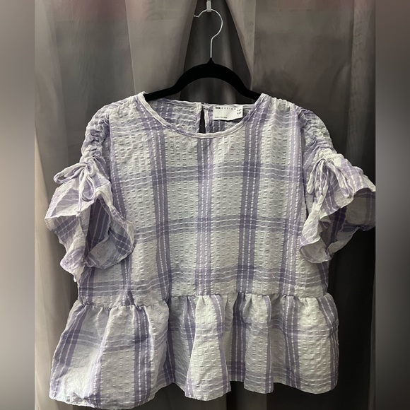 ASOS Design purple and white ruffle blouse - Picture 3 of 5